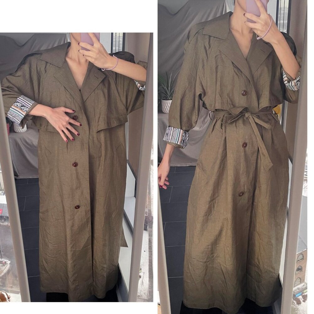 Vintage Oversized Army Green Trench Coat: Unisex Retro Style (M-2XL)